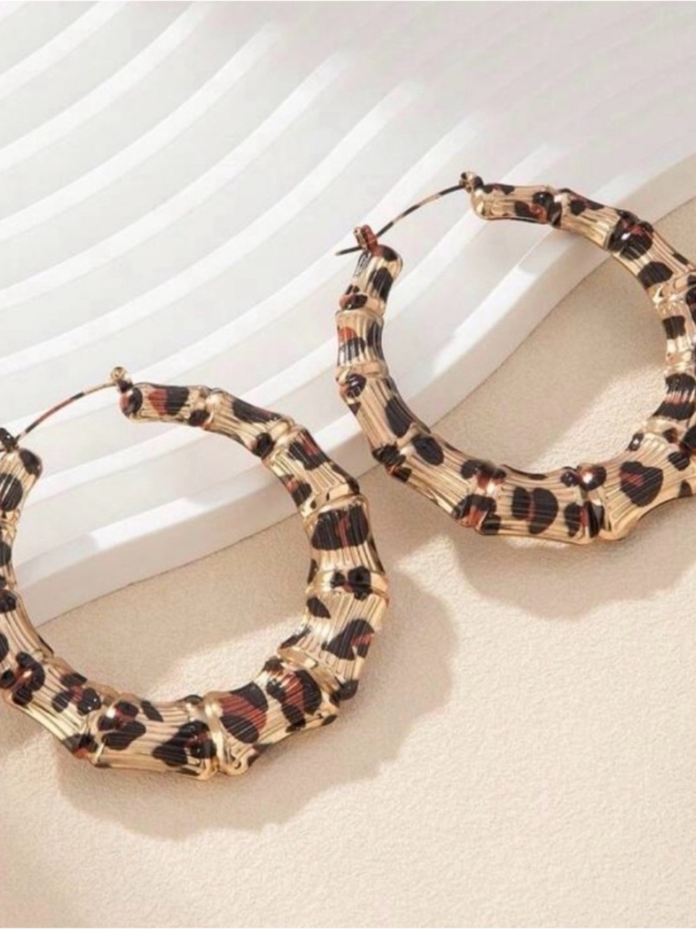 Gold Leopard Bamboo Hoop Earrings - Fashion Women Jewelry